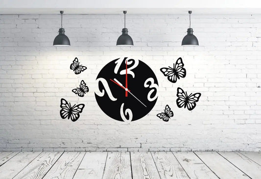 Butterfly Design Wooden Wall Clock