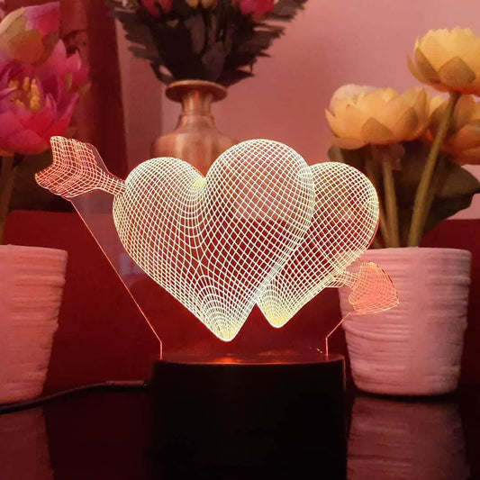 3d Illusion Heart Shape Table Lamp