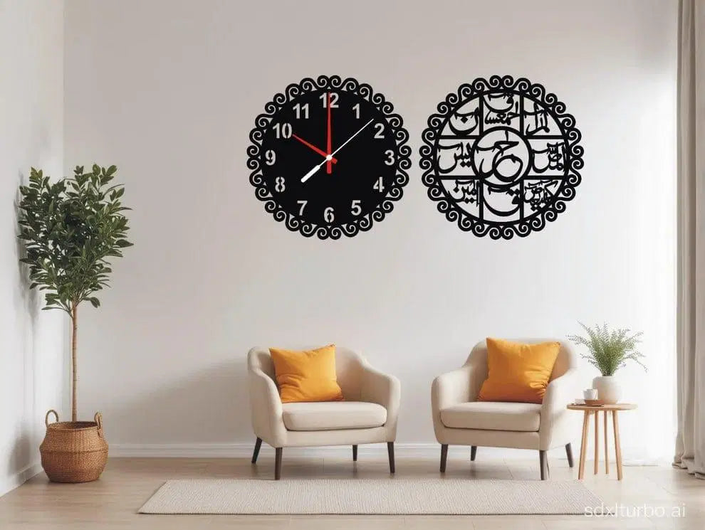 Elegant Black Wooden Wall Clock with Beautiful Calligraphy Design